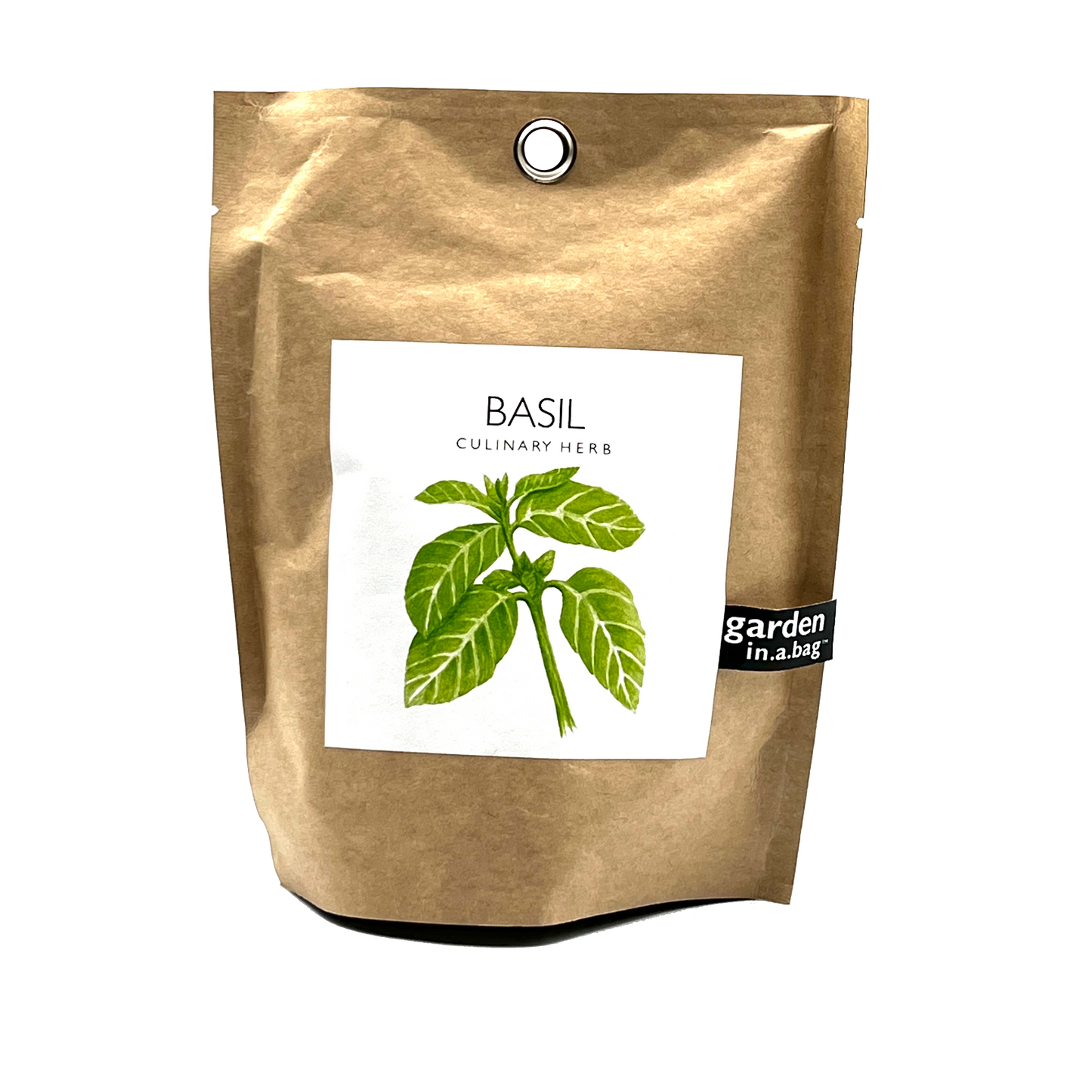 gardening basil in a prepackaged brown bag