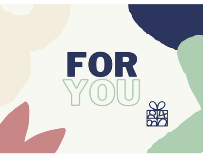 A greeting card with a multicolored design, featuring the text 'For You' and a gift icon on the front.