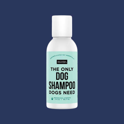 dog shampoo centrally placed on a navy background