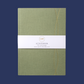 A green notebook with a white spine and a gold debossed cover with the brand name 'LSW' and a website address 'www.lswindata.