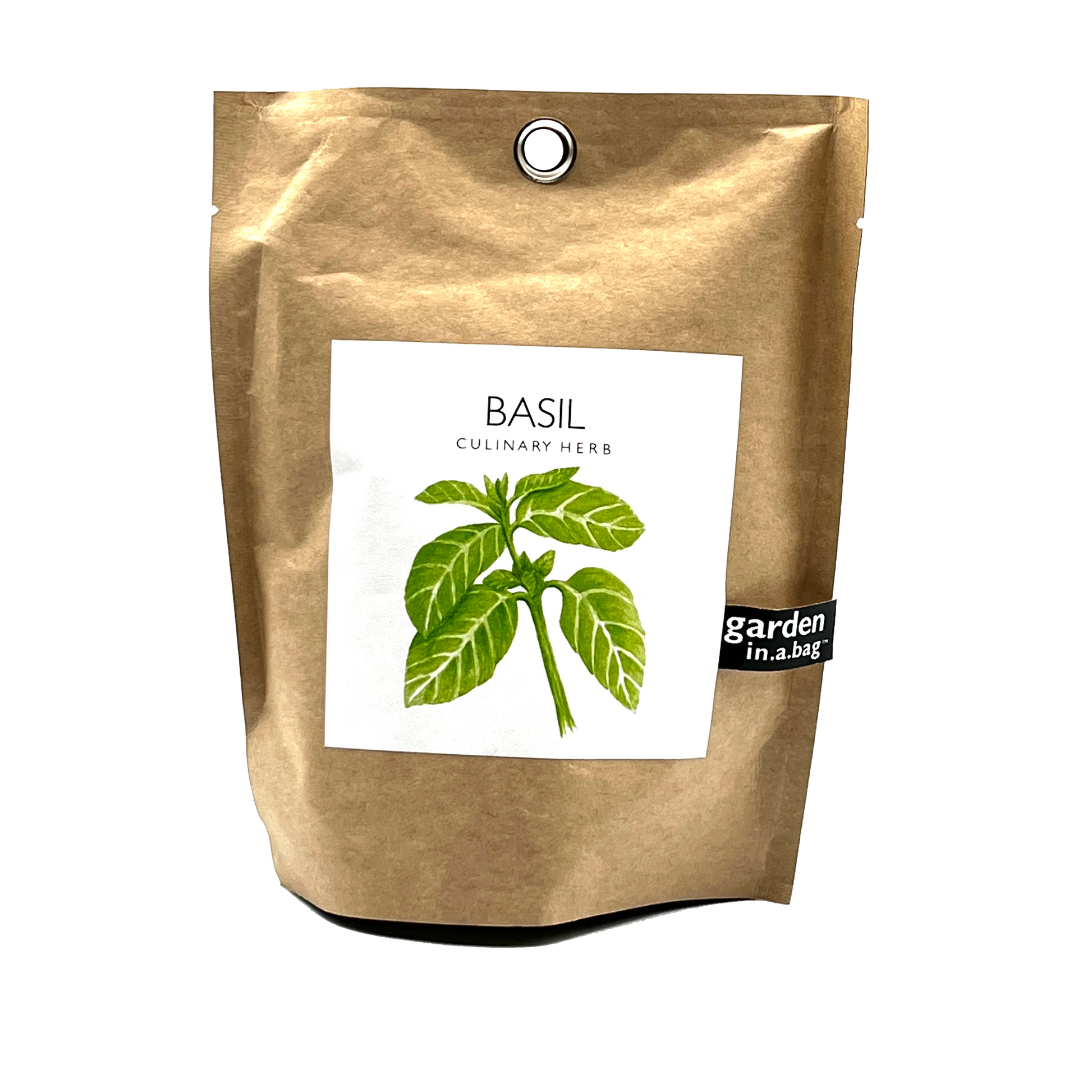 gardening basil in a prepackaged brown bag