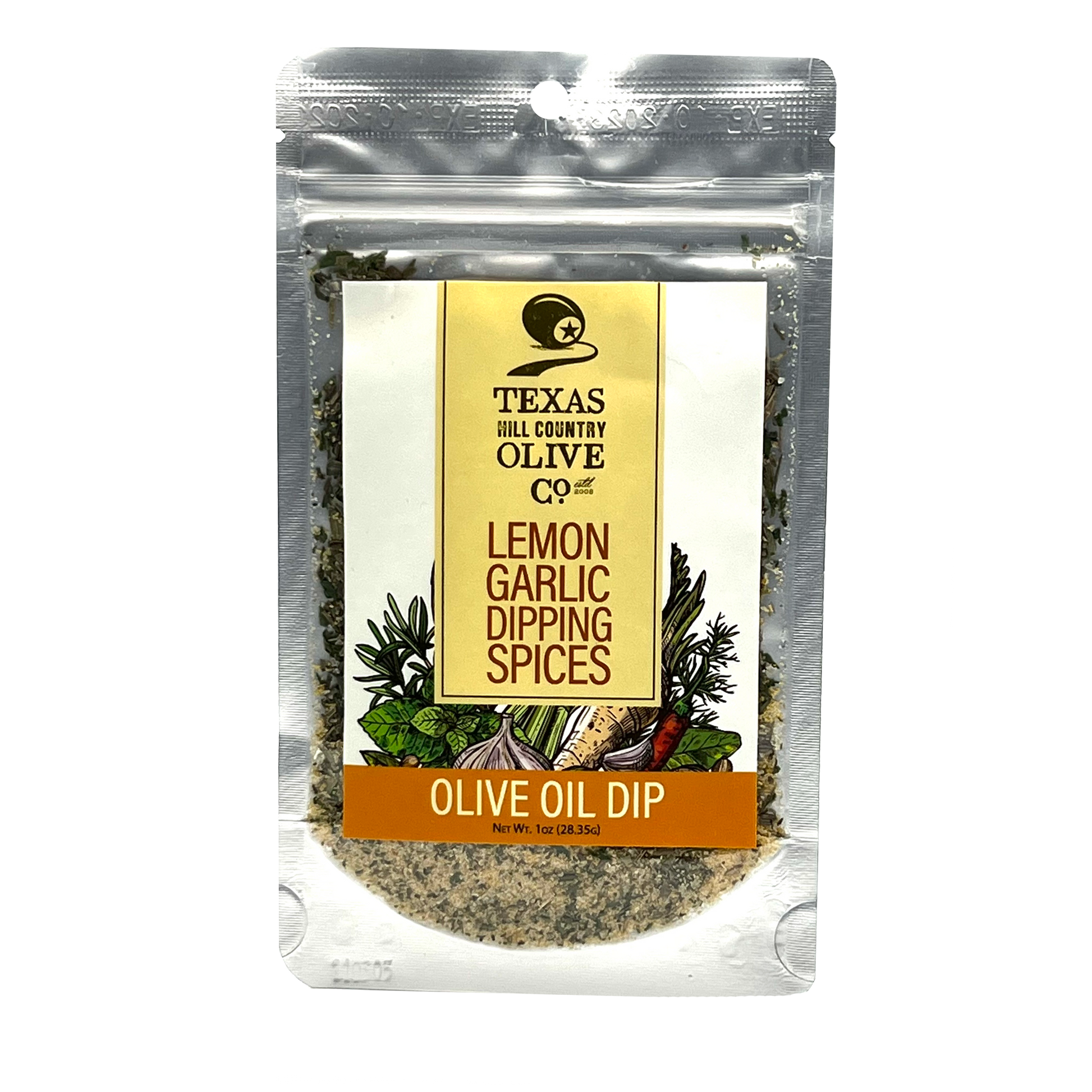 olive oil dip in clear packaging with lemon garlic dipping sauces