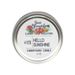 handpoured candle, hello sunshine scent labeled on the circular can; shown from top face