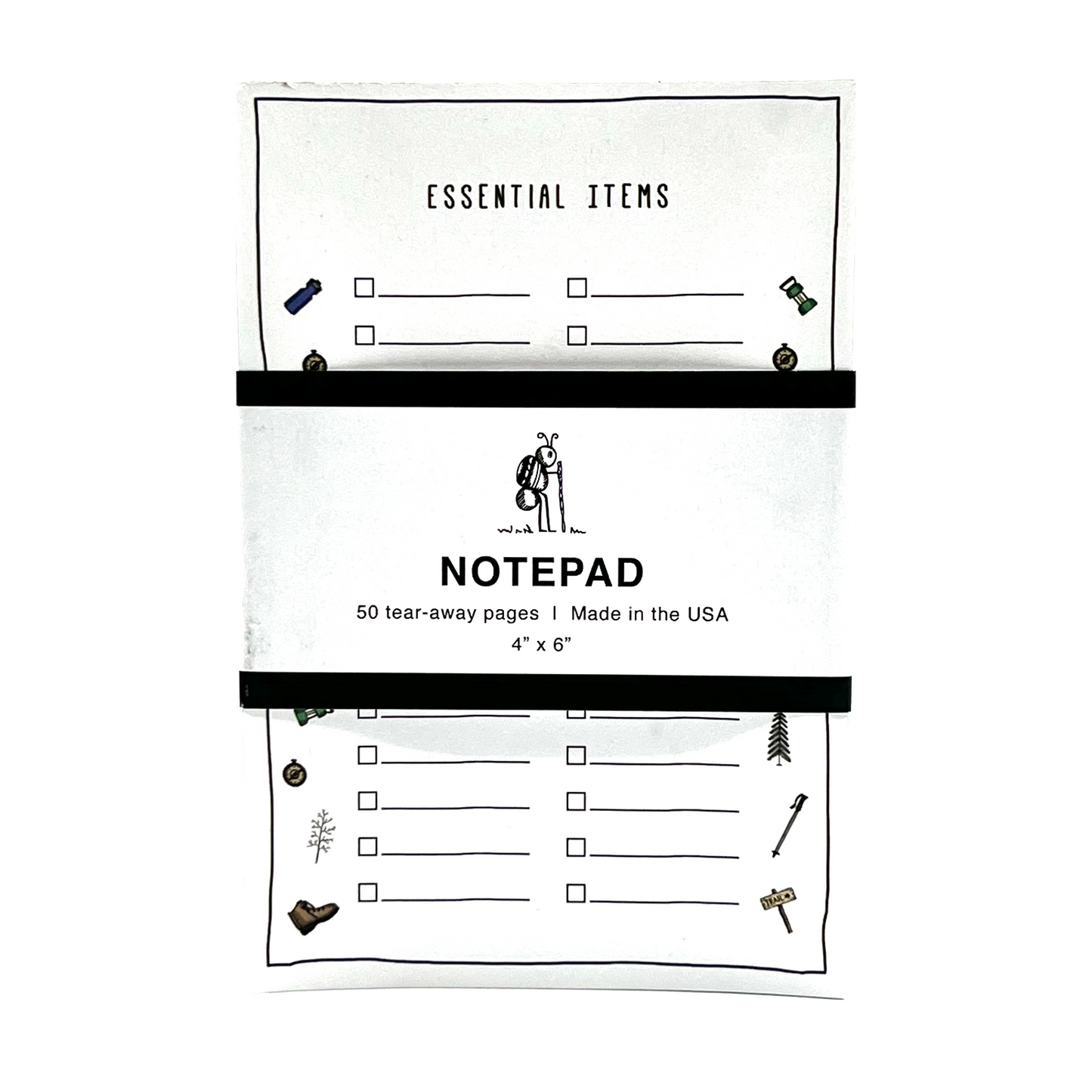 white notepad with clip art on the sides