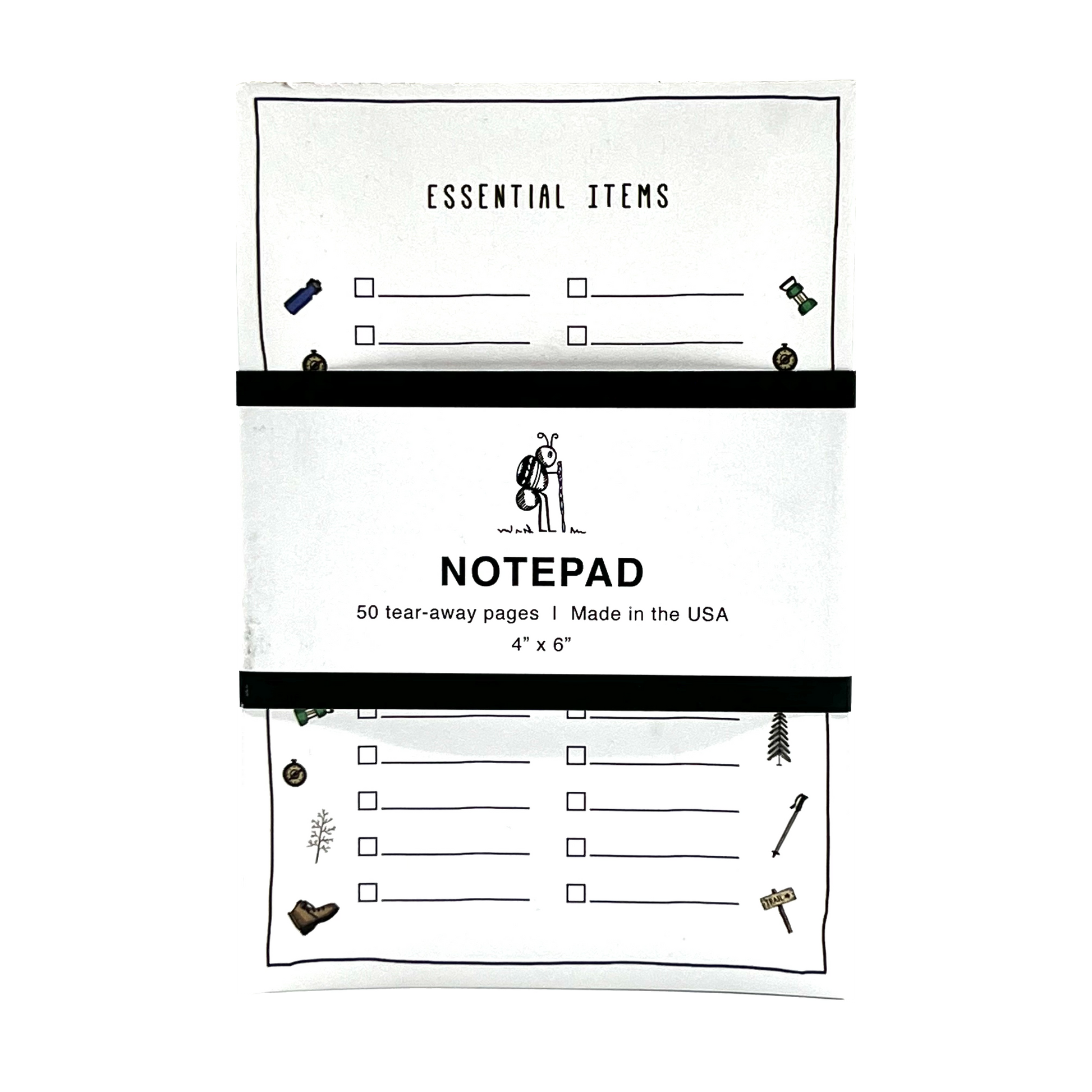 white notepad with clip art on the sides