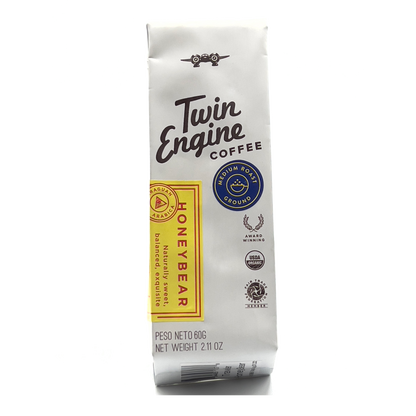 prepackaged twin engine coffee grounds; honey-bear flavor; shown front facing